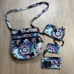 VERA BRADLEY 4 Piece Set Shoulder Bag Purse Wallet Floral Paisley Lotus Retired!